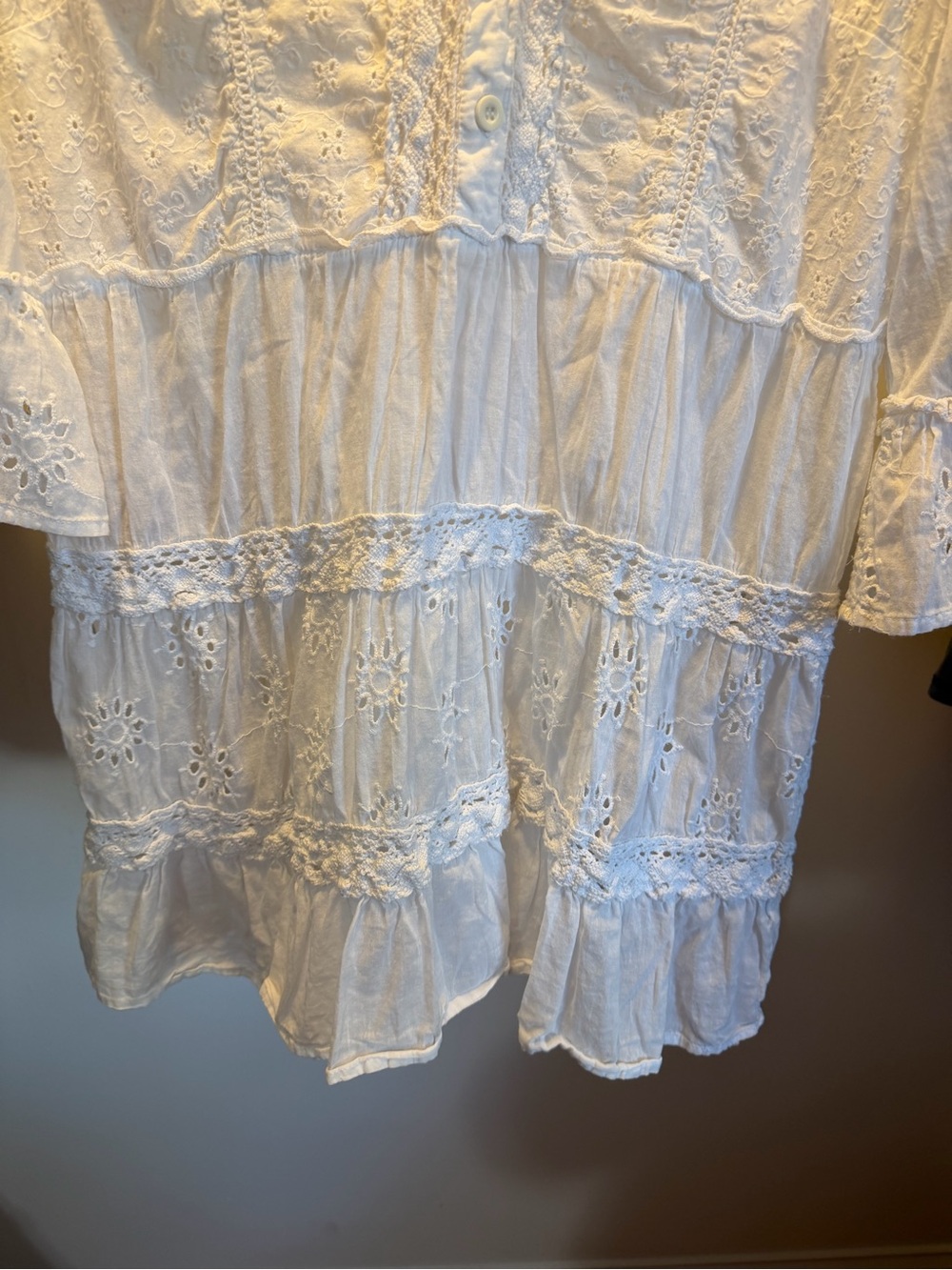 Me 2 Magic White Eyelet Lace Tunic Mini Dress L 100% Cotton Boho Coverup India - Picture 4 of 11